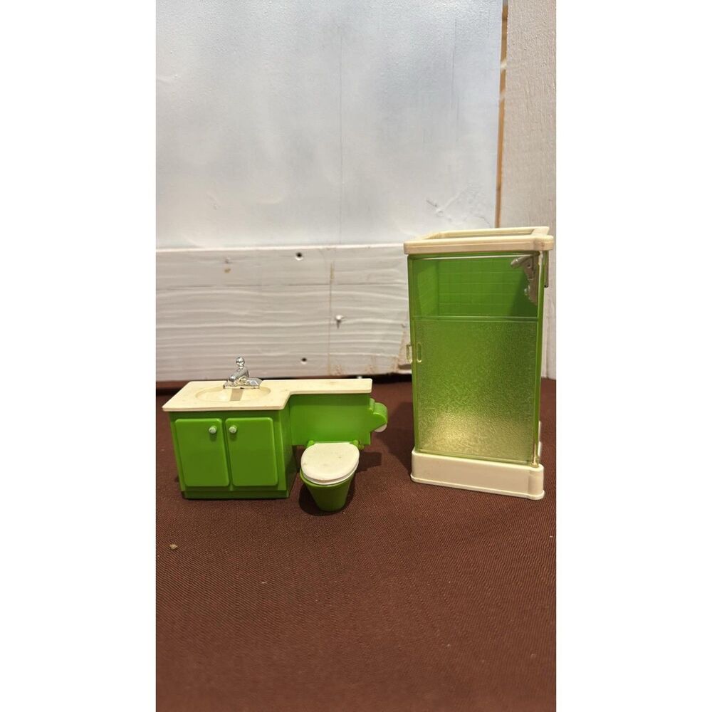 Vintage Green Doll House Set Fisher-Price Furniture Mid Century 1960's